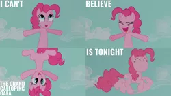 Size: 1280x720 | Tagged: safe, derpibooru import, edit, edited screencap, editor:quoterific, screencap, pinkie pie, earth pony, pony, season 1, the best night ever, ^^, cloud, cute, diapinkes, eyes closed, female, image, in which pinkie pie forgets how to gravity, jpeg, jumping, looking up, mare, open mouth, pinkie being pinkie, pinkie physics, sky, smiling, solo