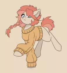 Size: 2419x2634 | Tagged: safe, artist:sneetymist, derpibooru import, oc, oc:vibrant fall, unofficial characters only, earth pony, pony, blank flank, bottomless, clothes, female, fluffy, image, mare, partial nudity, png, simple background, solo, sweater