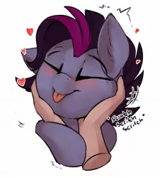 Size: 1855x2048 | Tagged: safe, artist:beardie, derpibooru import, part of a set, oc, oc:noma, human, pegasus, beardies scritching ponies, blushing, commission, disembodied hand, dyed mane, eyes closed, hand, image, jpeg, petting, tongue out, ych result
