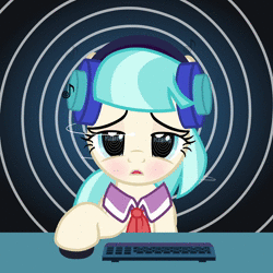 Size: 1500x1500 | Tagged: semi-grimdark, suggestive, artist:evilenchantress, derpibooru import, coco pommel, pony, animated, binaural beats, blushing, brainwashing, computer mouse, derpibooru exclusive, female, females only, fetish, gradient background, hypnosis, image, keyboard, lidded eyes, lip bite, loop, mare, no sound, open mouth, show accurate, show accurate porn, simple background, solo, submissive, swirly eyes, trance, webm