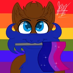 Size: 1200x1200 | Tagged: safe, artist:jay_wackal, derpibooru import, oc, oc:rubik, unofficial characters only, earth pony, pony, :3, bisexual pride flag, colored pupils, cute, ear fluff, gay pride, image, lgbt, male, original character do not steal, png, pride, pride flag, smiling, solo, sparkly eyes, stallion, starry eyes, wingding eyes