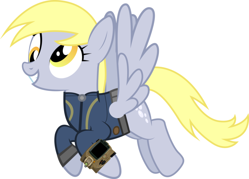 Size: 10459x7507 | Tagged: safe, artist:ponygamer2020, artist:silentmatten, derpibooru import, edit, edited screencap, screencap, derpy hooves, pegasus, pony, fallout equestria, absurd resolution, clothes, fallout, female, flying, grin, image, jumpsuit, not a vector, pipboy, png, simple background, smiling, solo, transparent background, vault suit, vector