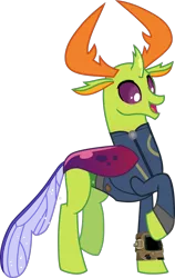 Size: 1600x2531 | Tagged: safe, artist:hendro107, artist:ponygamer2020, derpibooru import, edit, edited screencap, screencap, thorax, changedling, changeling, fallout equestria, triple threat, absurd resolution, changeling king, clothes, fallout, happy, image, jumpsuit, king thorax, male, not a vector, open mouth, pipboy, png, raised hoof, simple background, smiling, solo, transparent background, vault suit, vector