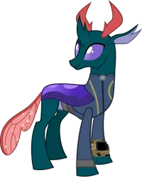 Size: 4007x5000 | Tagged: safe, artist:dashiesparkle, artist:ponygamer2020, derpibooru import, edit, edited screencap, screencap, pharynx, changedling, changeling, fallout equestria, to change a changeling, absurd resolution, clothes, fallout, image, jumpsuit, not a vector, pipboy, png, prince pharynx, simple background, solo, transparent background, vault suit, vector