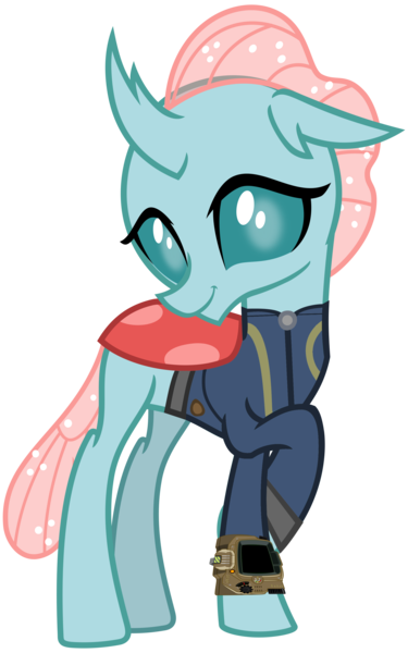 Size: 2000x3200 | Tagged: safe, artist:cheezedoodle96, artist:ponygamer2020, derpibooru import, ocellus, changedling, changeling, fallout equestria, school daze, clothes, crossed legs, cute, cuteling, diaocelles, fallout, female, image, jumpsuit, looking at you, pipboy, png, shy, simple background, smiling, solo, transparent background, vault suit, vector