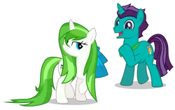 Size: 3861x2428 | Tagged: safe, artist:minty root, artist:stormdraws, derpibooru import, oc, oc:corpulent brony, oc:minty root, unofficial characters only, pony, unicorn, aroused, bedroom eyes, bow, bowtie, excited, female, image, male, oc x oc, png, shipping, show accurate, simple background, straight, transparent background, vector, wet, wet mane