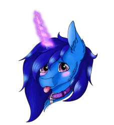 Size: 2000x2200 | Tagged: safe, artist:ginnythequeen, derpibooru import, oc, oc:delly, unicorn, collar, cute, fluffy, image, magic, png, solo, tongue out