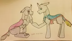 Size: 3834x2179 | Tagged: safe, artist:agdapl, derpibooru import, changedling, changeling, changedlingified, crossover, duo, eye scar, image, jpeg, male, medic, raised hoof, scar, signature, species swap, spy, team fortress 2, traditional art