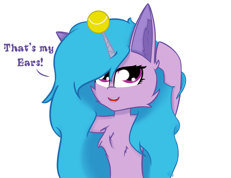 Size: 3500x2700 | Tagged: safe, alternate version, artist:graphictoxin, derpibooru import, izzy moonbow, pony, unicorn, ball, captain obvious, cheek fluff, chest fluff, cute, ear fluff, ears, fangs, female, fluffy, g5, happy, high res, horn, horn guard, horn impalement, hornball, image, izzy's tennis ball, izzybetes, mare, no shit sherlock, png, simple background, smiling, solo, tennis ball, text, white background