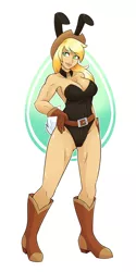 Size: 1050x2100 | Tagged: artist needed, suggestive, applejack, equestria girls, boots, breasts, bunny suit, bunny tail, busty applejack, cleavage, clothes, cowboy boots, female, hands on hip, image, png, shoes, solo