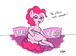 Size: 2732x2048 | Tagged: suggestive, artist:datzigga, derpibooru import, pinkie pie, earth pony, pony, balloonbutt, bedroom eyes, butt, featureless crotch, heart eyes, image, looking at you, looking back, looking back at you, png, solo, spreading, underhoof, wingding eyes, yes pillow