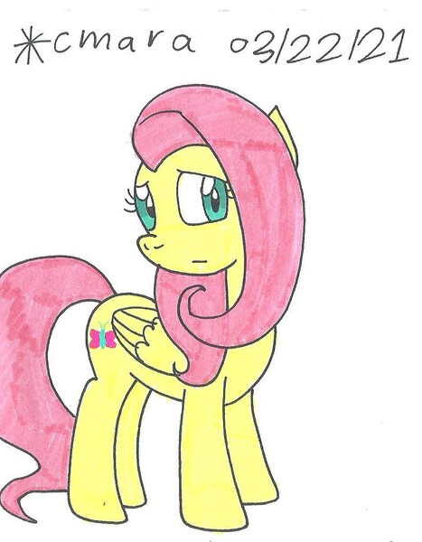 Size: 794x1021 | Tagged: safe, artist:cmara, derpibooru import, fluttershy, pegasus, pony, female, image, jpeg, mare, simple background, solo, traditional art, white background