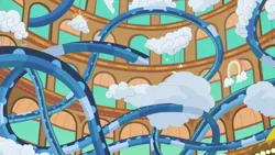 Size: 1280x720 | Tagged: safe, derpibooru import, screencap, grannies gone wild, background, cloud, image, las pegasus, no pony, png, scenic ponyville, wild blue yonder