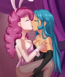 Size: 1728x2048 | Tagged: source needed, suggestive, artist:thebrokencog, derpibooru import, pinkie pie, queen chrysalis, human, fanfic, animal costume, breasts, bunny costume, bunny ears, bunny suit, busty pinkie pie, busty queen chrysalis, canterlot club, chryssie pie, clothes, commission, costume, eyes closed, fanfic art, female, females only, french kiss, grope, humanized, image, jpeg, kissing, lesbian, reversalis, shipping, sloppy kissing, tongue play