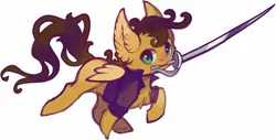Size: 1540x781 | Tagged: safe, artist:sitaart, derpibooru import, oc, unofficial characters only, pegasus, pony, chibi, image, jpeg, mouth hold, solo, sword, weapon