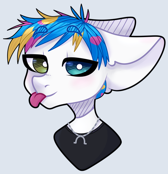 Size: 2273x2352 | Tagged: safe, artist:narik, derpibooru import, ponified, pegasus, pony, awsten knight, bust, clothes, commission, dyed mane, heterochromia, high res, horseshoes, image, jewelry, male, necklace, png, shirt, solo, stallion, t-shirt, tongue out, waterparks, ych result