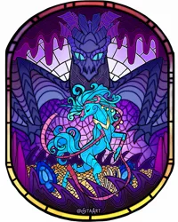 Size: 959x1200 | Tagged: safe, artist:sitaart, derpibooru import, oc, unofficial characters only, dragon, unicorn, image, jpeg, stained glass