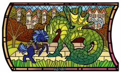 Size: 1441x866 | Tagged: safe, artist:sitaart, derpibooru import, oc, unofficial characters only, dragon, unicorn, image, jpeg, stained glass