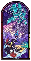 Size: 620x1200 | Tagged: safe, artist:sitaart, derpibooru import, oc, unofficial characters only, bat pony, dragon, bat pony oc, bat wings, image, jpeg, stained glass, wings