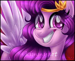 Size: 1636x1341 | Tagged: safe, artist:kimmyartmlp, derpibooru import, edit, pipp petals, pegasus, pony, abstract background, adorapipp, bust, cropped, cute, eyelashes, female, g5, grin, image, looking at you, mare, png, portrait, smiling, solo, teeth, watermark, wings