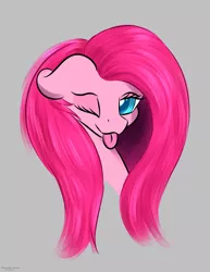 Size: 1716x2228 | Tagged: safe, artist:renarde-louve, derpibooru import, pinkie pie, earth pony, pony, :p, bust, female, gray background, image, mare, one eye closed, pinkamena diane pie, png, simple background, solo, tongue out, wink