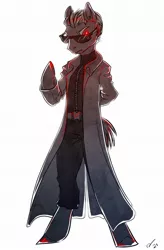 Size: 1344x2048 | Tagged: safe, artist:opalacorn, derpibooru import, earth pony, semi-anthro, albert wesker, clothes, coat, frown, glowing eyes, image, jpeg, looking at you, pants, resident evil, solo, sunglasses