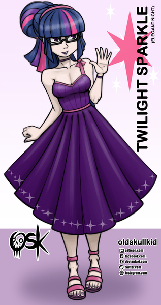 Size: 984x1860 | Tagged: safe, alternate version, artist:oldskullkid, derpibooru import, sci-twi, twilight sparkle, human, adorasexy, adorkable, alternate hairstyle, bare chest, breasts, cleavage, cute, dork, elegant, glasses, humanized, image, jpeg, lipstick, sexy