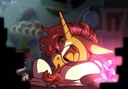 Size: 2048x1423 | Tagged: safe, artist:lrusu, derpibooru import, sunburst, pony, unicorn, image, jpeg, male, sleeping, solo, stallion