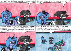 Size: 1280x921 | Tagged: safe, artist:eternaljonathan, derpibooru import, princess celestia, princess luna, oc, oc:nemo, alicorn, pony, comic:first three back, butt, comic, female, image, jpeg, plot, royal sisters, siblings, sisters