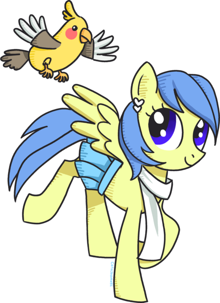 Size: 2149x2961 | Tagged: safe, artist:catachromatic, derpibooru import, oc, oc:starlight dazzle bright, unofficial characters only, bird, cockatiel, pegasus, pony, female, hatching, image, landing, mare, pet, png, simple background, solo, spread wings, transparent background, wings