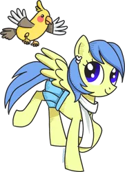 Size: 2149x2961 | Tagged: safe, artist:catachromatic, derpibooru import, oc, oc:starlight dazzle bright, unofficial characters only, bird, cockatiel, pegasus, pony, female, hatching, image, landing, mare, pet, png, simple background, solo, spread wings, transparent background, wings