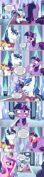 Size: 1280x5184 | Tagged: safe, artist:enrique zx, artist:silverbuller, derpibooru import, flash sentry, princess cadance, princess flurry heart, shining armor, twilight sparkle, twilight sparkle (alicorn), alicorn, pegasus, unicorn, friendship is magic, aunt and niece, boyfriend, boyfriend and girlfriend, brother and sister, caption, cutie mark, deviantart, fan comic, female, flashlight, horn, horns, image, image macro, male, monochrome, my little pony, photo, png, shipping, siblings, sisters-in-law, spanish, spanish description, spanish text, straight, text, translation, wings
