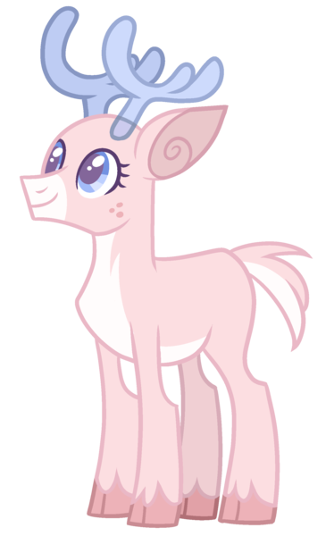 Size: 1496x2400 | Tagged: safe, artist:slimstrider, derpibooru import, oc, unofficial characters only, deer, antlers, bald, base, cloven hooves, deer oc, eyelashes, female, freckles, image, looking up, png, simple background, smiling, solo, transparent background