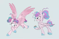 Size: 2500x1685 | Tagged: safe, artist:frozenspots, derpibooru import, princess flurry heart, alicorn, pony, female, flying, high res, image, jpeg, mare, older, older flurry heart, simple background, smiling, solo, spread wings, wings