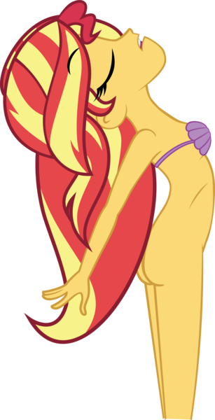 Size: 2844x5559 | Tagged: questionable, anonymous artist, derpibooru import, sunset shimmer, equestria girls, absurd resolution, bare shoulders, base used, bottomless, bra, breasts, butt, clothes, eyes closed, female, image, partial nudity, png, seashell bra, sexy, sleeveless, solo, solo female, strapless, the little mermaid, underwear