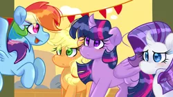 Size: 1024x576 | Tagged: safe, artist:llyly, derpibooru import, applejack, rainbow dash, rarity, twilight sparkle, image, jpeg