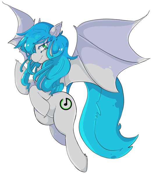 Size: 1702x1916 | Tagged: safe, artist:haichiroo, derpibooru import, oc, oc:power note, bat pony, flying, image, jpeg, looking at you