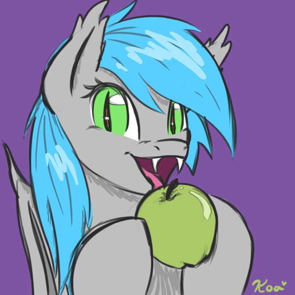 Size: 2000x2000 | Tagged: safe, artist:koapony, derpibooru import, oc, oc:power note, apple, food, image, jpeg, looking at you