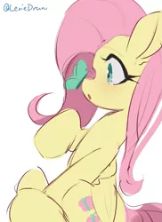 Size: 677x931 | Tagged: safe, artist:lexiedraw, derpibooru import, fluttershy, butterfly, insect, pegasus, pony, butterfly on nose, image, insect on nose, png, profile, sitting, solo