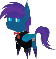 Size: 5795x6073 | Tagged: safe, artist:tikibat, derpibooru import, oc, oc:stardust, oc:stardust(cosmiceclipse), unofficial characters only, bat pony, pony, bat pony oc, bat wings, bowtie, clothes, derpibooru exclusive, ear fluff, fangs, image, male, membranous wings, png, simple background, slit eyes, slit pupils, socks, solo, stallion, striped socks, suit, transparent background, tuxedo, wings