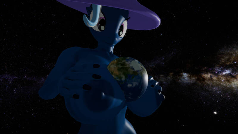 Size: 1192x670 | Tagged: questionable, artist:rubysize, derpibooru import, trixie, anthro, breasts, busty trixie, female, giantess, image, jpeg, macro