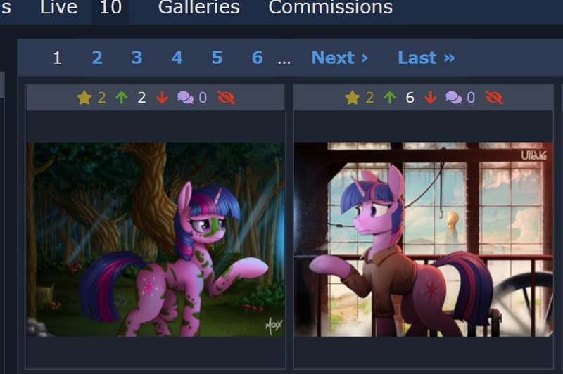 Size: 837x557 | Tagged: safe, artist:supermoix, artist:uliovka, derpibooru import, twilight sparkle, pony, unicorn, derpibooru, twibooru, collaboration, image, jpeg, juxtaposition, juxtaposition win, magic, meme, meta, mirror, multiverse