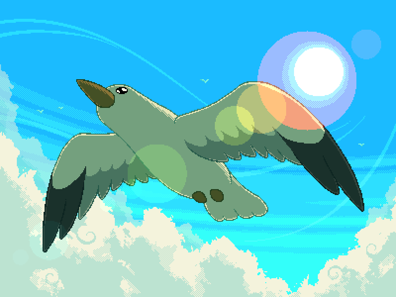 Size: 800x600 | Tagged: safe, artist:rangelost, derpibooru import, bird, seagull, cyoa:d20 pony, cloud, image, lens flare, no pony, png, sky, sun