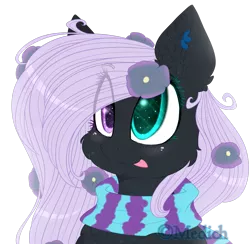 Size: 2477x2421 | Tagged: safe, artist:mediasmile666, derpibooru import, oc, unofficial characters only, pony, bust, clothes, ear piercing, earring, female, heterochromia, image, jewelry, mare, piercing, png, scarf, simple background, solo, tongue out, transparent background