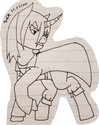 Size: 1838x2313 | Tagged: safe, artist:agdapl, derpibooru import, ponified, pony, unicorn, clothes, frown, horn, image, jpeg, lineart, lined paper, looking back, nurse, raised hoof, simple background, solo, team fortress 2, transparent background