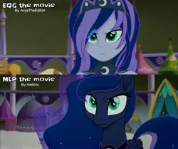 Size: 3725x3120 | Tagged: safe, artist:aryatheeditor, derpibooru import, kotobukiya, screencap, princess luna, pony, equestria girls, my little pony: the movie, angry, canterlot, canterlot castle, clothes, comparison, crown, cute, digital art, equestria girls interpretation, female, human and pony, image, jewelry, jpeg, lunabetes, magical geodes, mare, movie, movie accurate, movie reference, outfit, princess of the night, regalia, scene interpretation, screencap reference, shirt