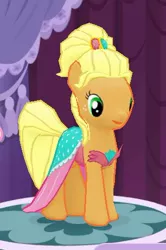 Size: 306x461 | Tagged: safe, artist:leandrovalhalla, derpibooru import, applejack, earth pony, 3d, applejewel, clothes, dress, female, gameloft, image, jpeg