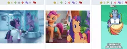Size: 1182x457 | Tagged: safe, artist:gor1ck, derpibooru import, rainbow dash, sci-twi, scootaloo (g3), sunny starscout, twilight sparkle, twilight sparkle (alicorn), alicorn, earth pony, pegasus, pony, unicorn, derpibooru, twibooru, my little pony: pony life, the best of the worst, spoiler:pony life s01e02, g3, g5, image, imgflip, jpeg, juxtaposition, meme, meta, science, upside down