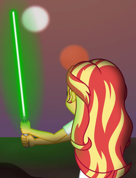 Size: 1024x1338 | Tagged: safe, artist:emeraldblast63, derpibooru import, sunset shimmer, equestria girls, crossover, image, jpeg, lightsaber, star wars, sunset, tatooine, weapon