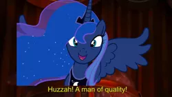 Size: 800x450 | Tagged: safe, derpibooru import, princess luna, alicorn, pony, 1000 years in photoshop, female, flushed away, huzzah, image, jpeg, low effort, mare, meme, reaction image, solo